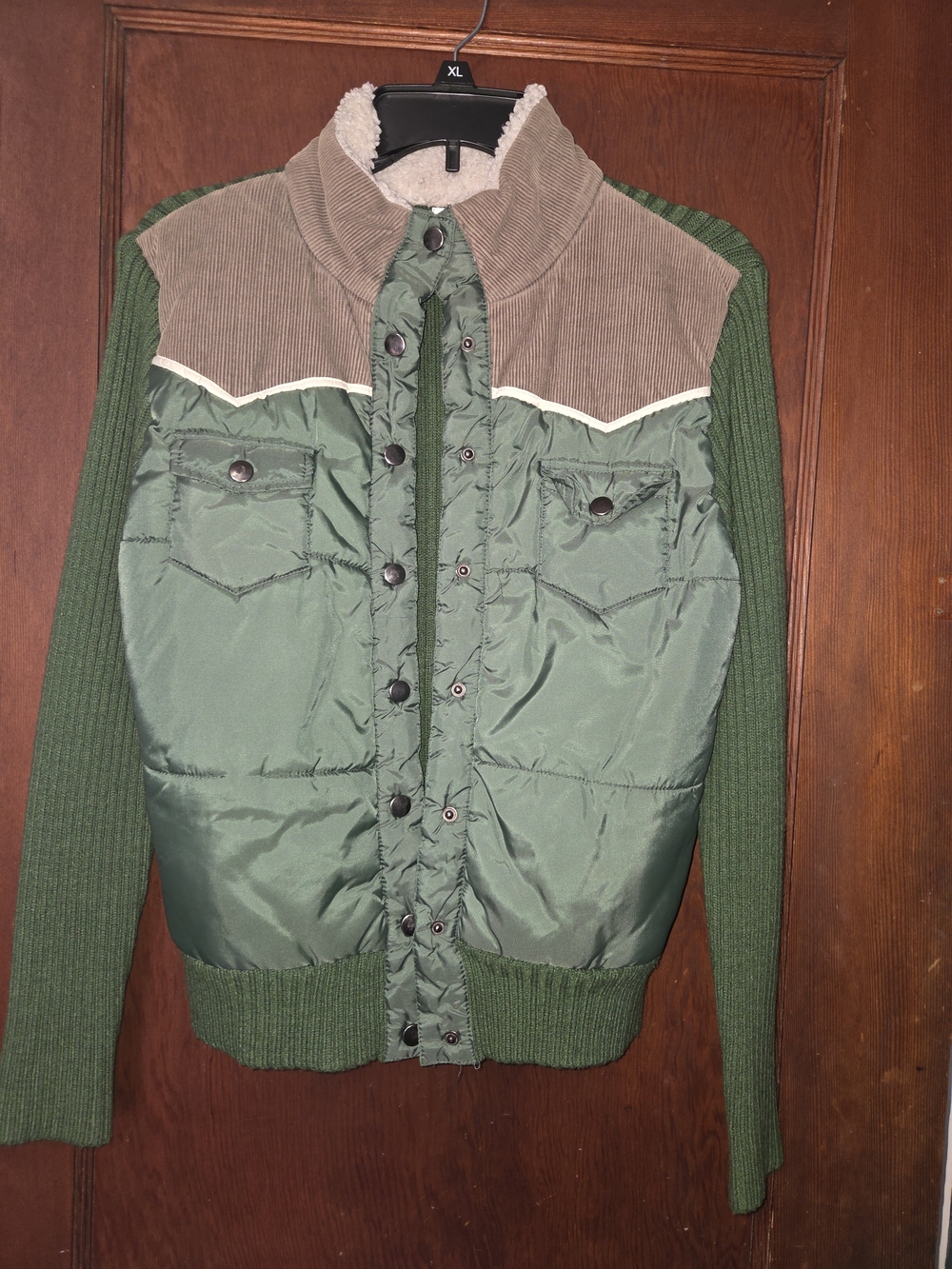 Vintage Mossimo Supply Co Green Quilted & Tan Corduroy Mixed-Media Bomber Jacket